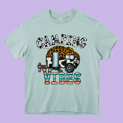 Camping Vibes Heavy Core Tee Designed By Cowhidedigitalart