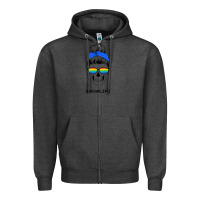Charcoal Heather Blue Glitter Rainbow Mom Skull Zipper Hoodie - Bettercallsaul