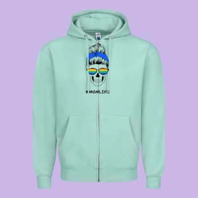 Blue Glitter Rainbow Mom Skull Zipper Hoodie Designed By Bettercallsaul
