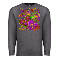 Charcoal Heather Mardi Gras hearts Premium Sweatshirt - HowdyJamesFarm