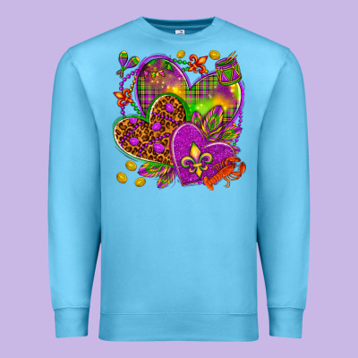 Mardi Gras Hearts Premium Sweatshirt Designed By Howdyjamesfarm
