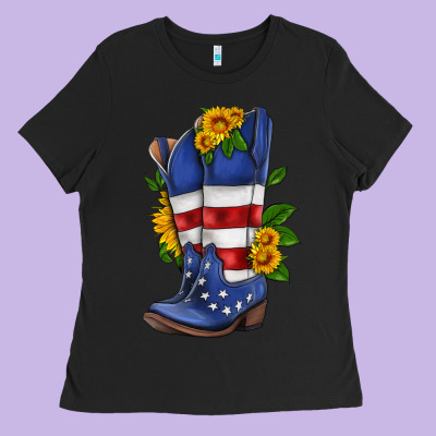 American Cowboy Boot With Sunflower Ladies Tee Designed By Hra Design Shop