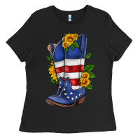 Black american cowboy boot with sunflower Ladies Tee - HRA Design Shop