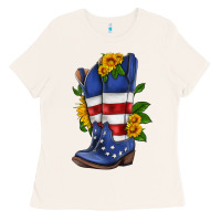 Bone american cowboy boot with sunflower Ladies Tee - HRA Design Shop
