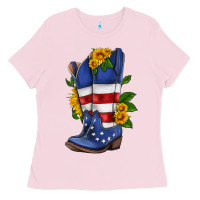 Bubblegum Pink american cowboy boot with sunflower Ladies Tee - HRA Design Shop