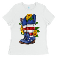White american cowboy boot with sunflower Ladies Tee - HRA Design Shop