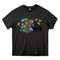Asphalt he is risen matthew 28 6 cross with butterflies cowhide background Heavy Core Tee - BarkalooDesign