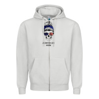Dove Grey American Stars, American Flag Patterned Mom Skull Zipper Hoodie - Bettercallsaul