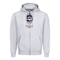 Heather Grey American Stars, American Flag Patterned Mom Skull Zipper Hoodie - Bettercallsaul