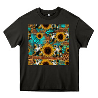 Asphalt sunflower cowhide mom seamless pattern Heavy Core Tee - HRA Design Shop