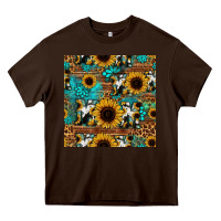 Chocolate Brown sunflower cowhide mom seamless pattern Heavy Core Tee - HRA Design Shop