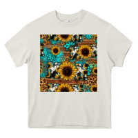 Cream sunflower cowhide mom seamless pattern Heavy Core Tee - HRA Design Shop