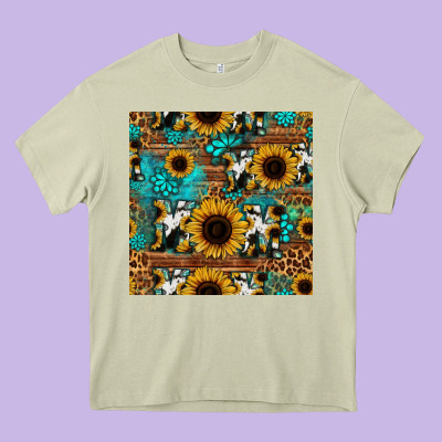 Sunflower Cowhide Mom Seamless Pattern Heavy Core Tee Designed By Hra Design Shop