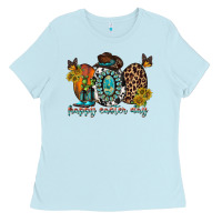 Baby Blue happy easter egg western Ladies Tee - RacoonDesign
