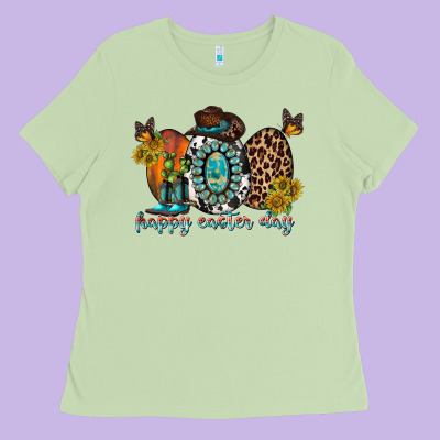 Happy Easter Egg Western Ladies Tee Designed By Racoondesign