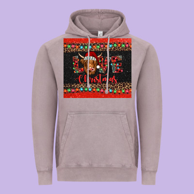 Love Christmas Highland Cow And Turquoise Gemstone Vintage Hoodie Designed By Jasminsmagicworld