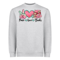 Heather Grey peace love books Heavyweight Sweatshirt - MaliasSmallBusiness