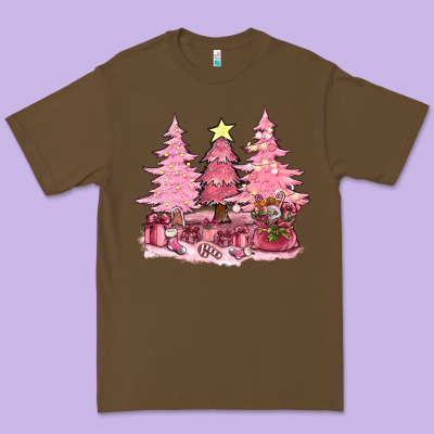 Pink Christmas Trees With Gift Box Bbs Premium Tee Designed By Bundleandbundleshop