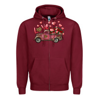 Burgundy love truck with roses and leopard Zipper Hoodie - RanaPortraitStore