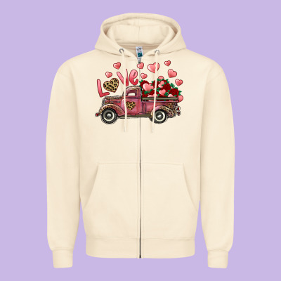 Love Truck With Roses And Leopard Zipper Hoodie Designed By Ranaportraitstore