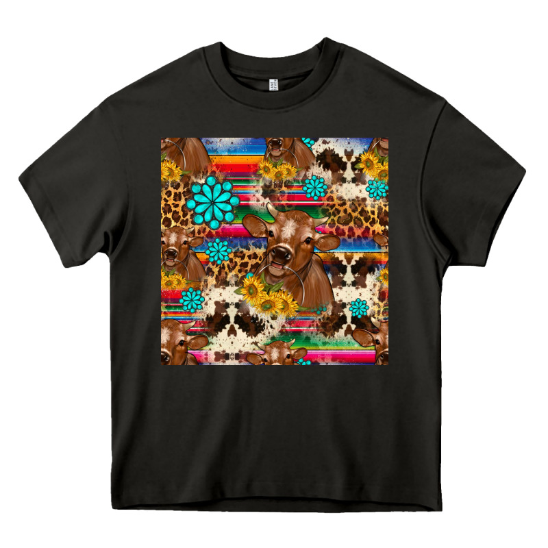 Western Sunflower Bucket Cow Seamless Pattern Heavy Core Tee by HRA Design Shop | Teevron