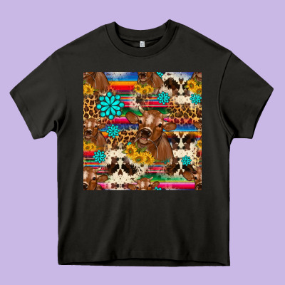 Western Sunflower Bucket Cow Seamless Pattern Heavy Core Tee Designed By Hra Design Shop