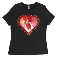 Black valentines day rooster with leopard heart Ladies Tee - RanaPortraitStore