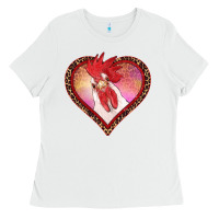 White valentines day rooster with leopard heart Ladies Tee - RanaPortraitStore
