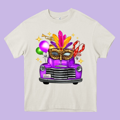Mardi Gras Truck Leopard Mask Heavy Core Tee Designed By Fadigitalartstudio