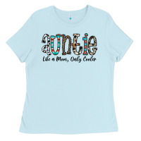 Baby Blue auntie  like a mom, only cooler Ladies Tee - CowhideDigitalArt