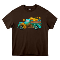 Chocolate Brown farm truck with sunflower Heavy Core Tee - HRA Design Shop