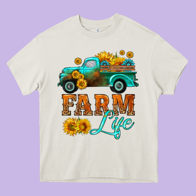Farm Truck  Farm Life With Sunflower Heavy Core Tee Designed By Hra Design Shop