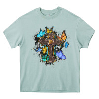 Arona cross with butterflies cowhide background Heavy Core Tee - BarkalooDesign