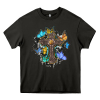 Asphalt cross with butterflies cowhide background Heavy Core Tee - BarkalooDesign