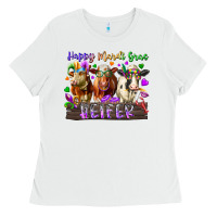 White happy mardi gras heifer Ladies Tee - RacoonDesign