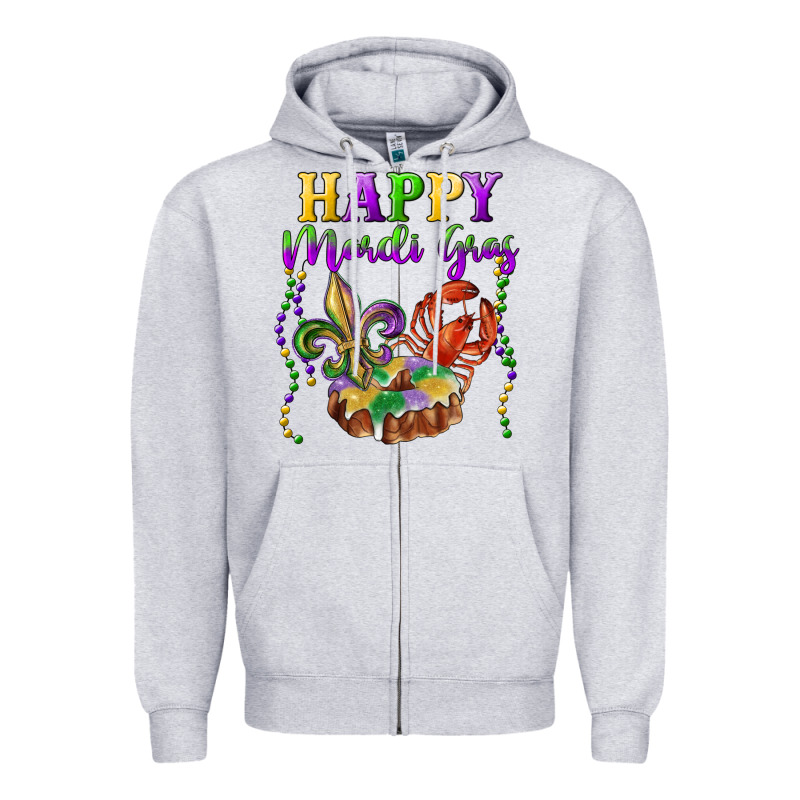 Happy Mardi Gras Fleur De Lis King Cake Crawfish Zipper Hoodie by RanaPortraitStore | Teevron