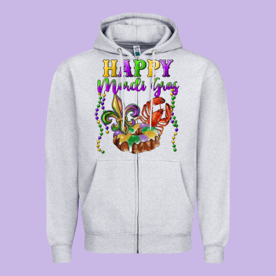 Happy Mardi Gras Fleur De Lis King Cake Crawfish Zipper Hoodie Designed By Ranaportraitstore