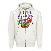 Oatmeal Heather happy mardi gras fleur de lis king cake crawfish Zipper Hoodie - RanaPortraitStore