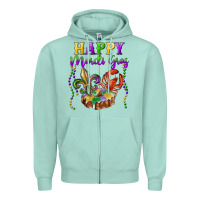 Seafoam happy mardi gras fleur de lis king cake crawfish Zipper Hoodie - RanaPortraitStore