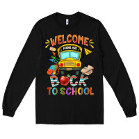 Black welcome back to school with school bus Long Sleeve Tee - NancyCooperArtShop