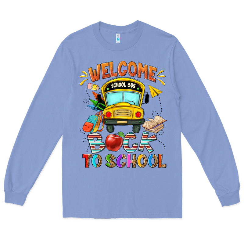 Welcome Back To School With School Bus Long Sleeve Tee by NancyCooperArtShop | Teevron
