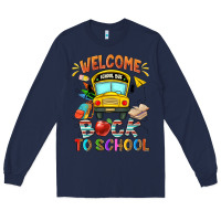 Navy welcome back to school with school bus Long Sleeve Tee - NancyCooperArtShop