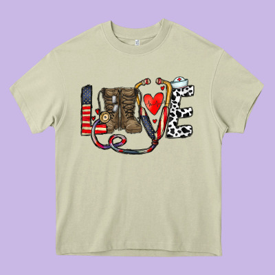 America Nurse Heavy Core Tee Designed By Cowhidedigitalart