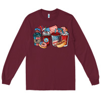 Burgundy 4th of july coffee cups Long Sleeve Tee - NancyCooperArtShop