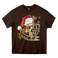Chocolate Brown festive af christmas skull Heavy Core Tee - FaDigitalArtStudio