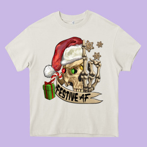 Festive Af Christmas Skull Heavy Core Tee Designed By Fadigitalartstudio
