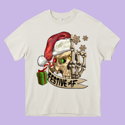 Festive Af Christmas Skull Heavy Core Tee Designed By Fadigitalartstudio