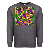 Charcoal Heather Mardi Gras jester had and crawfish with leopard pa Premium Sweatshirt - HowdyJamesFarm