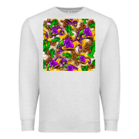 Oatmeal Heather Mardi Gras jester had and crawfish with leopard pa Premium Sweatshirt - HowdyJamesFarm