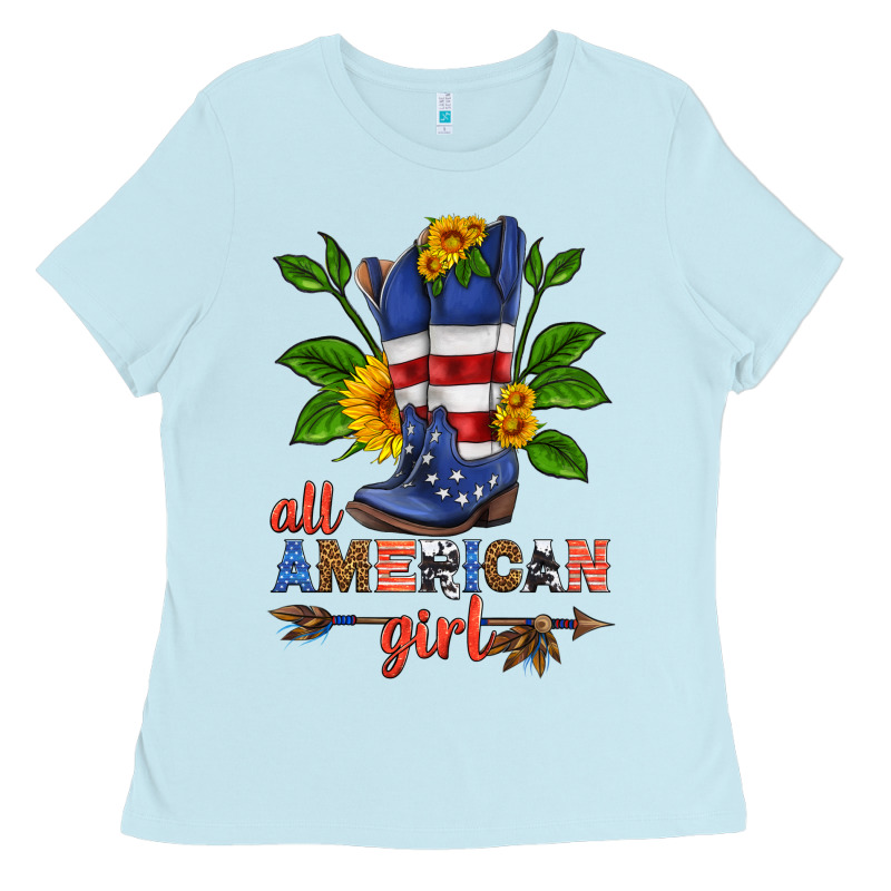 All American Girl Cowboy Boot With Sunflower Ladies Tee by HRA Design Shop | Teevron